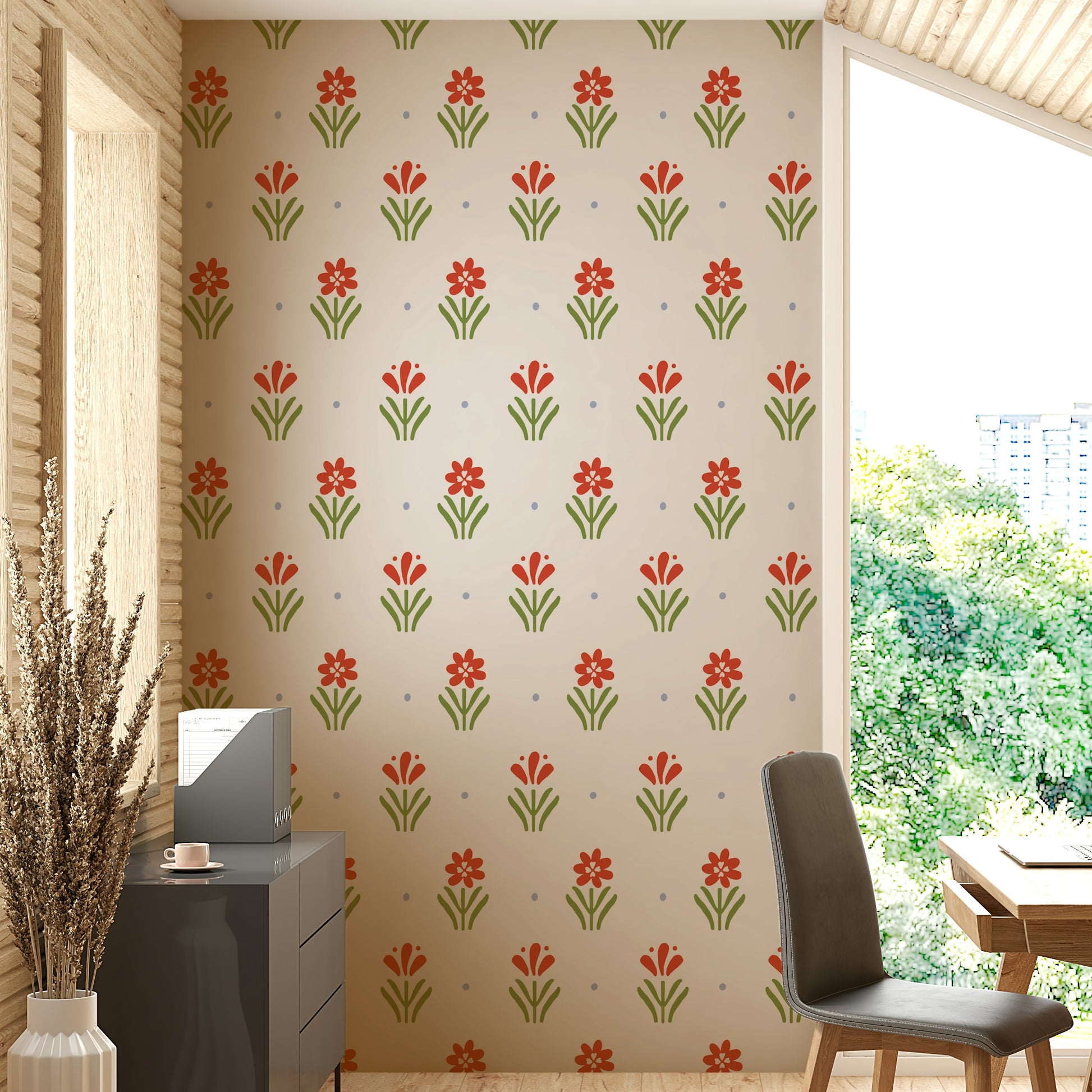 Vertical vintage flower pattern wall mural

