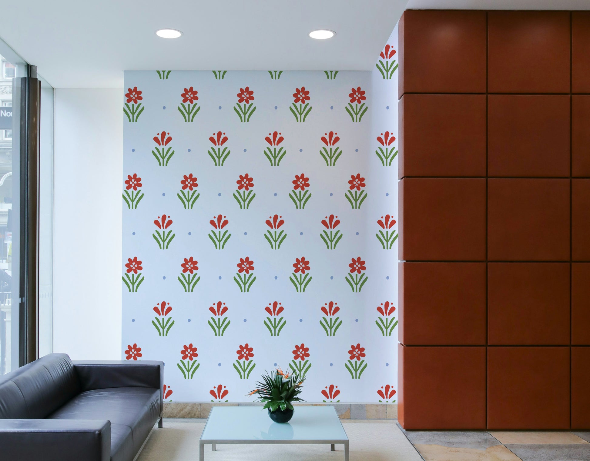 Hand-drawn folk floral wallpaper for walls

