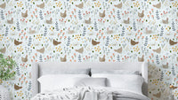 Hen and wildflower pattern wallpaper for walls

