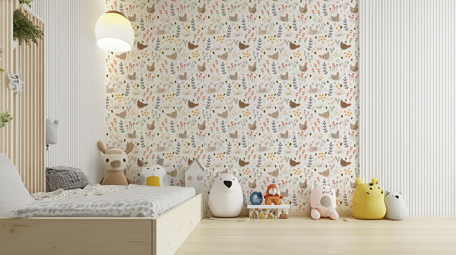 Whimsical chicken wall design for bedroom


