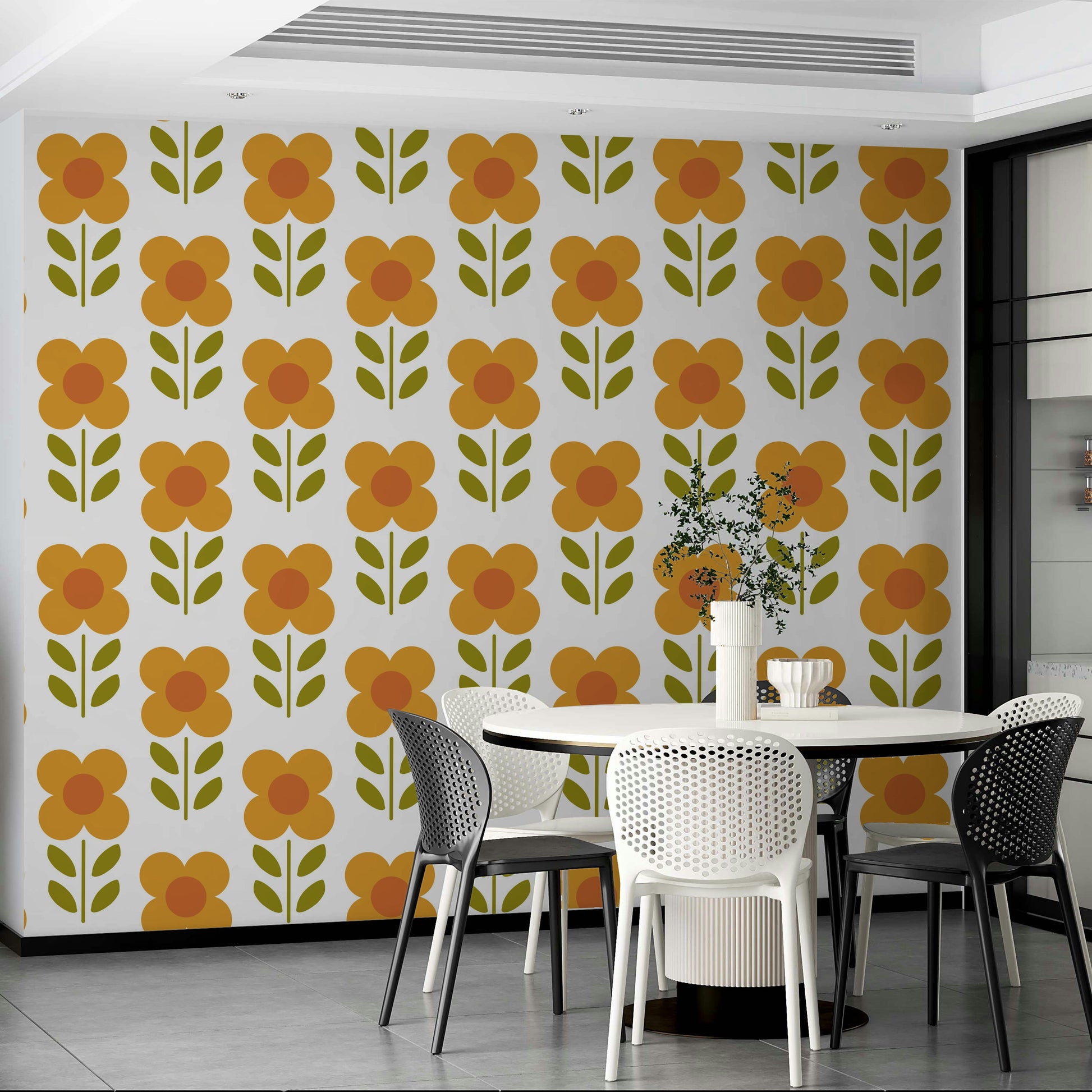 70s style floral wallpaper for retro rooms

