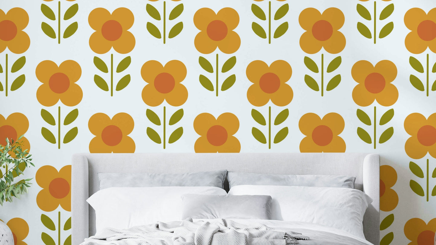 Vintage orange flower wall mural design


