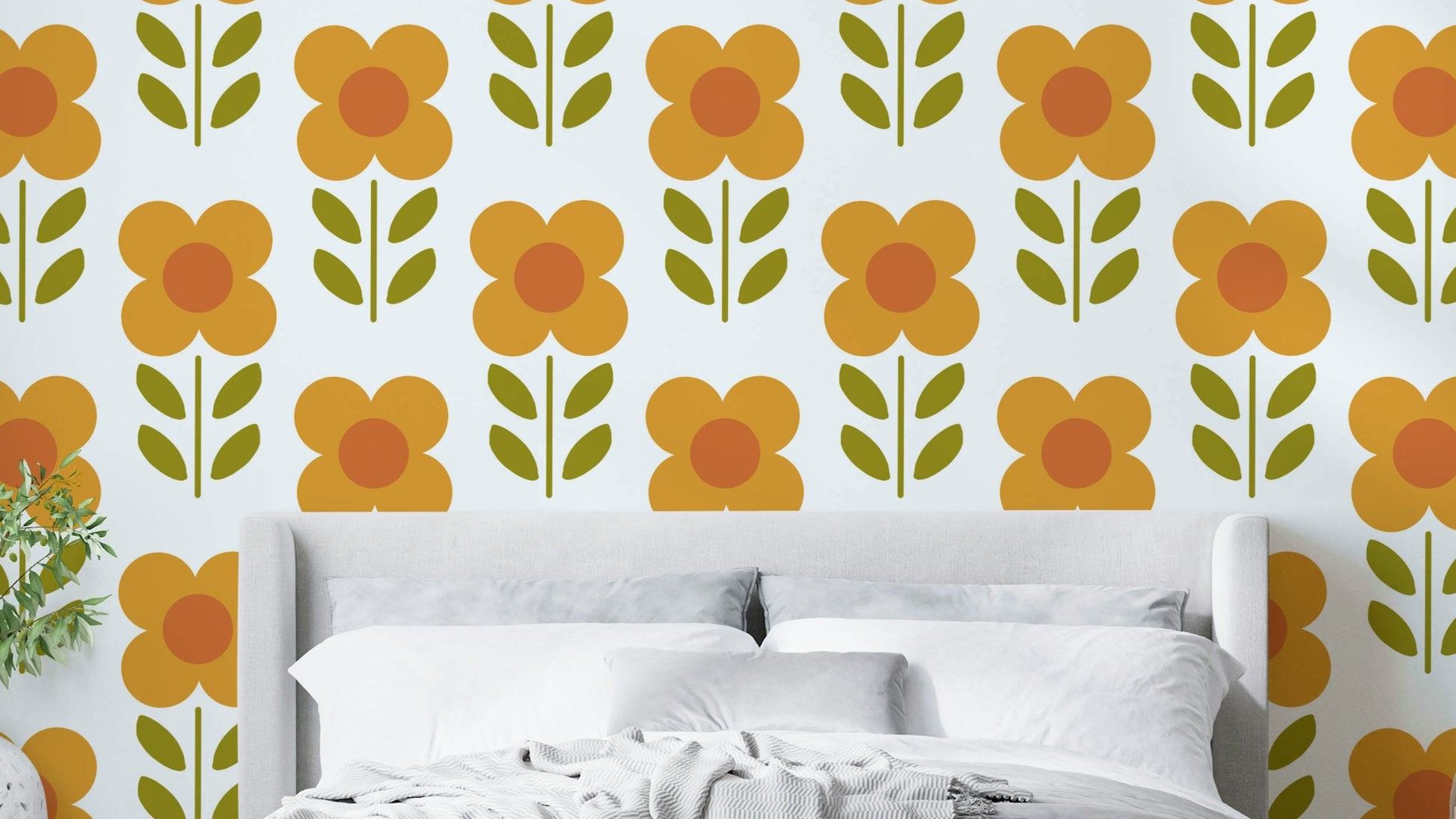 Vintage orange flower wall mural design

