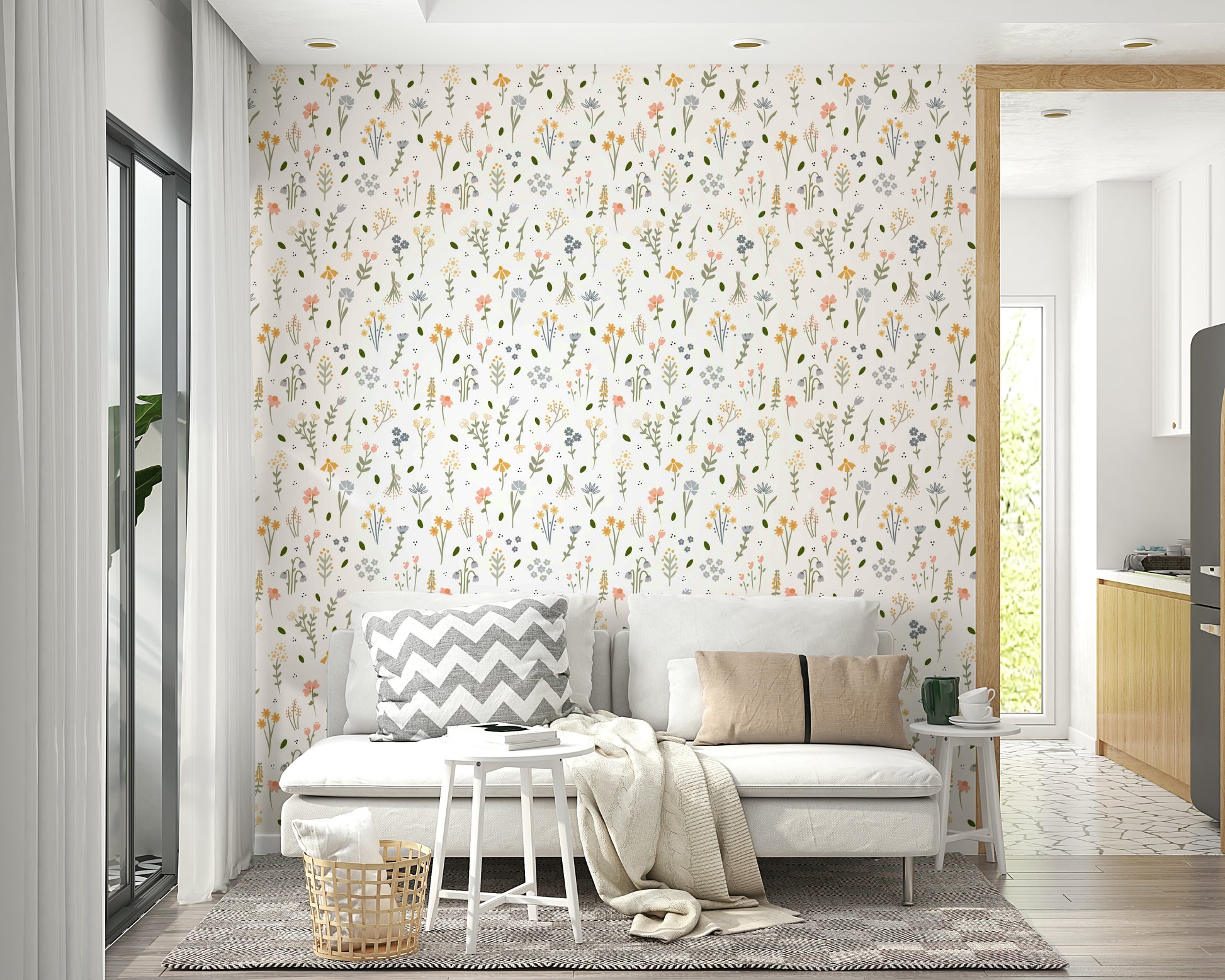 Wildflower field pattern wall mural

