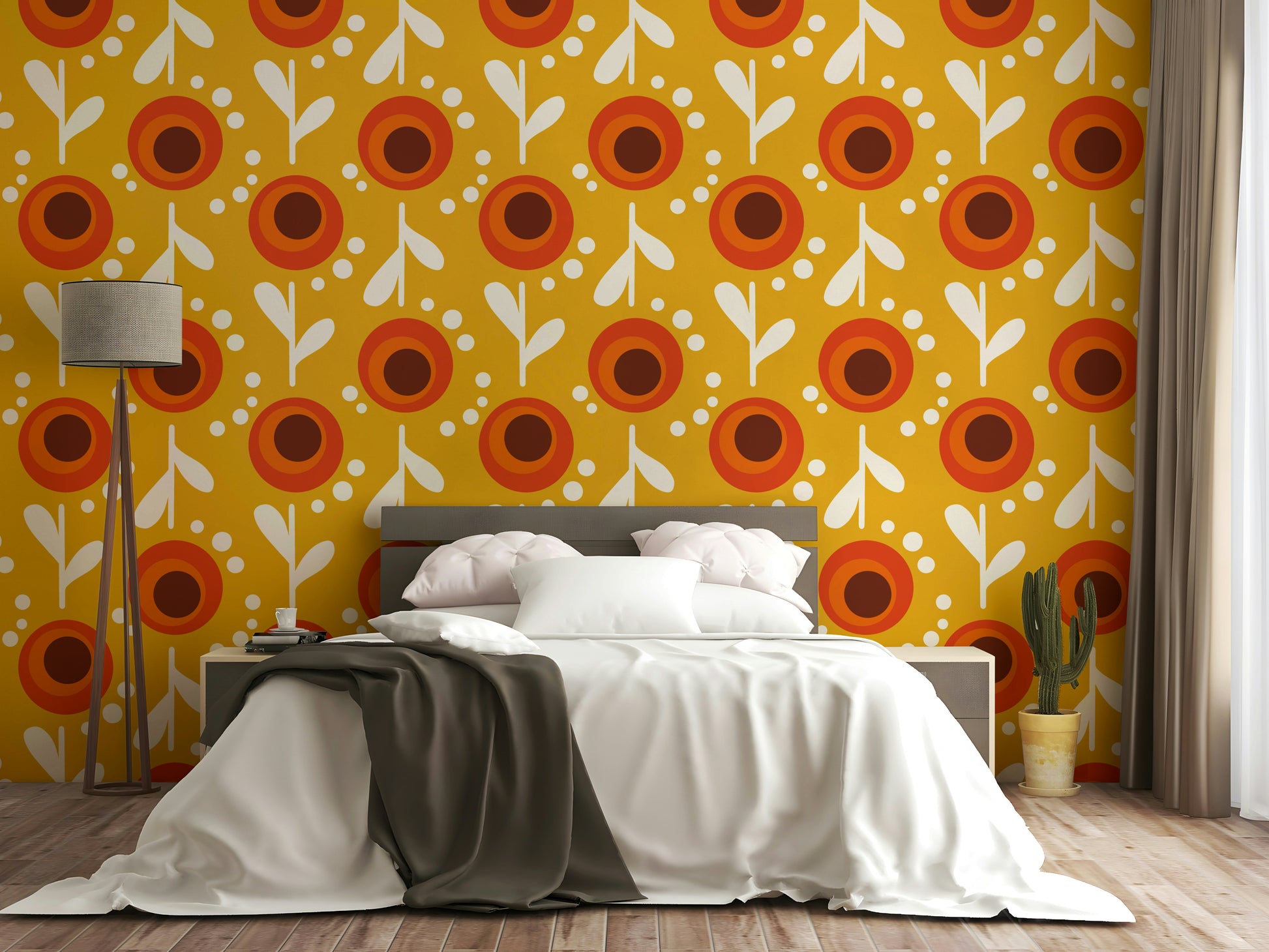 Mid-century modern retro floral mural


