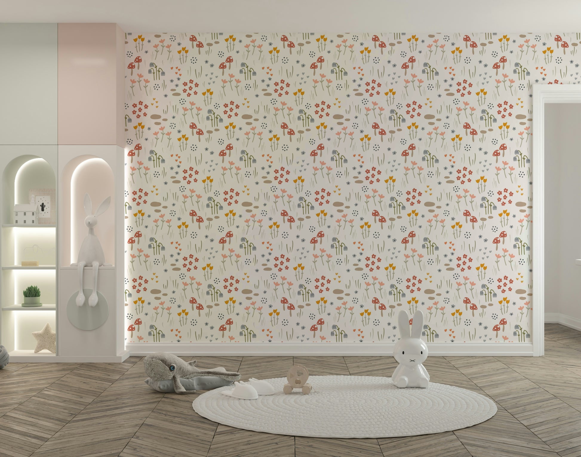 Colorful meadow scene for kids' walls

