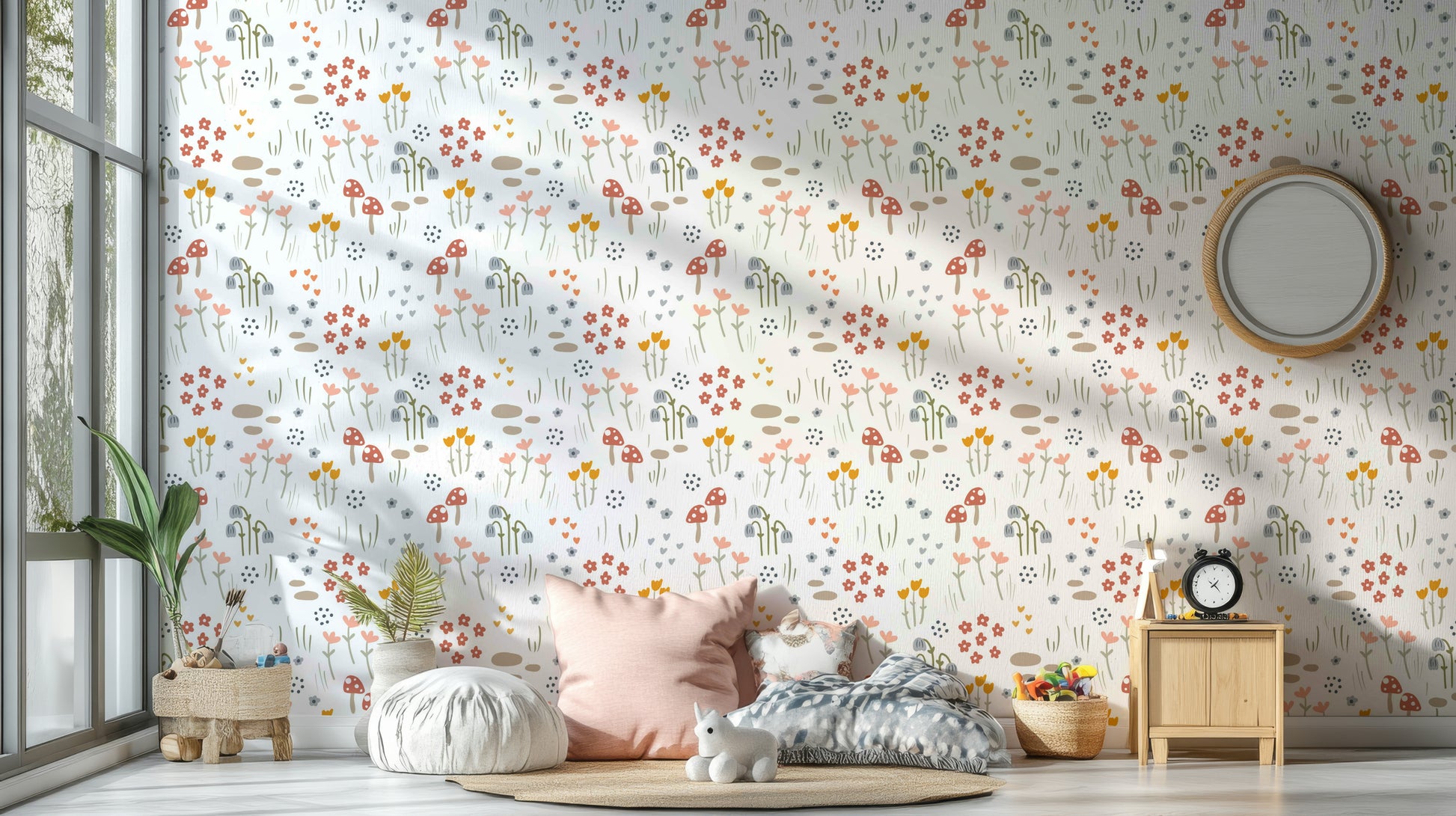 Nature-inspired wallpaper with mushrooms

