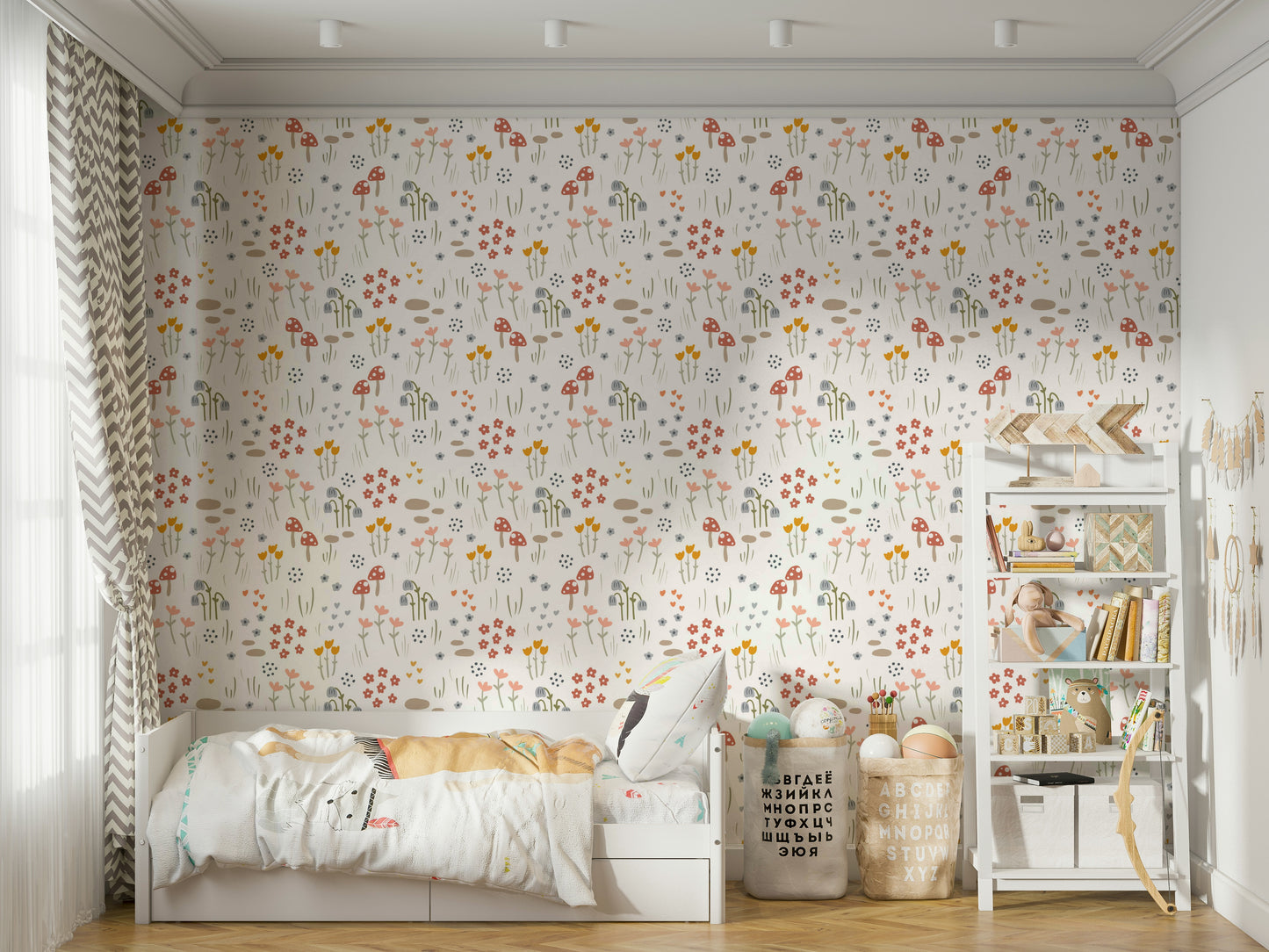 Toadstools in garden field wallpaper

