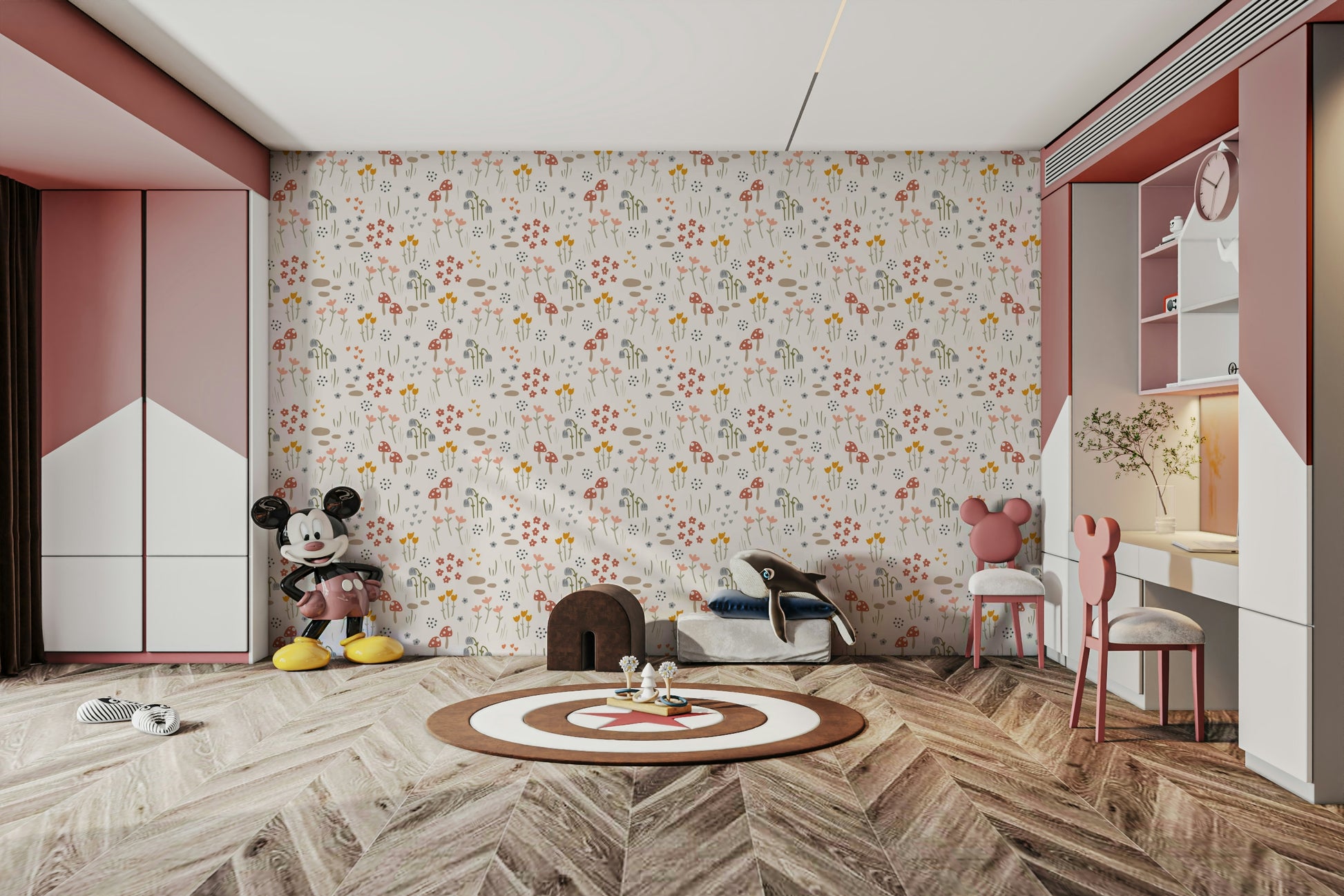 Soft floral and fungi wall design

