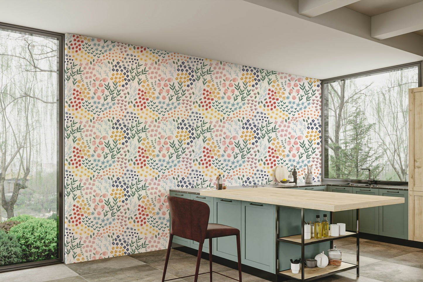 Abstract floral patch wallpaper print

