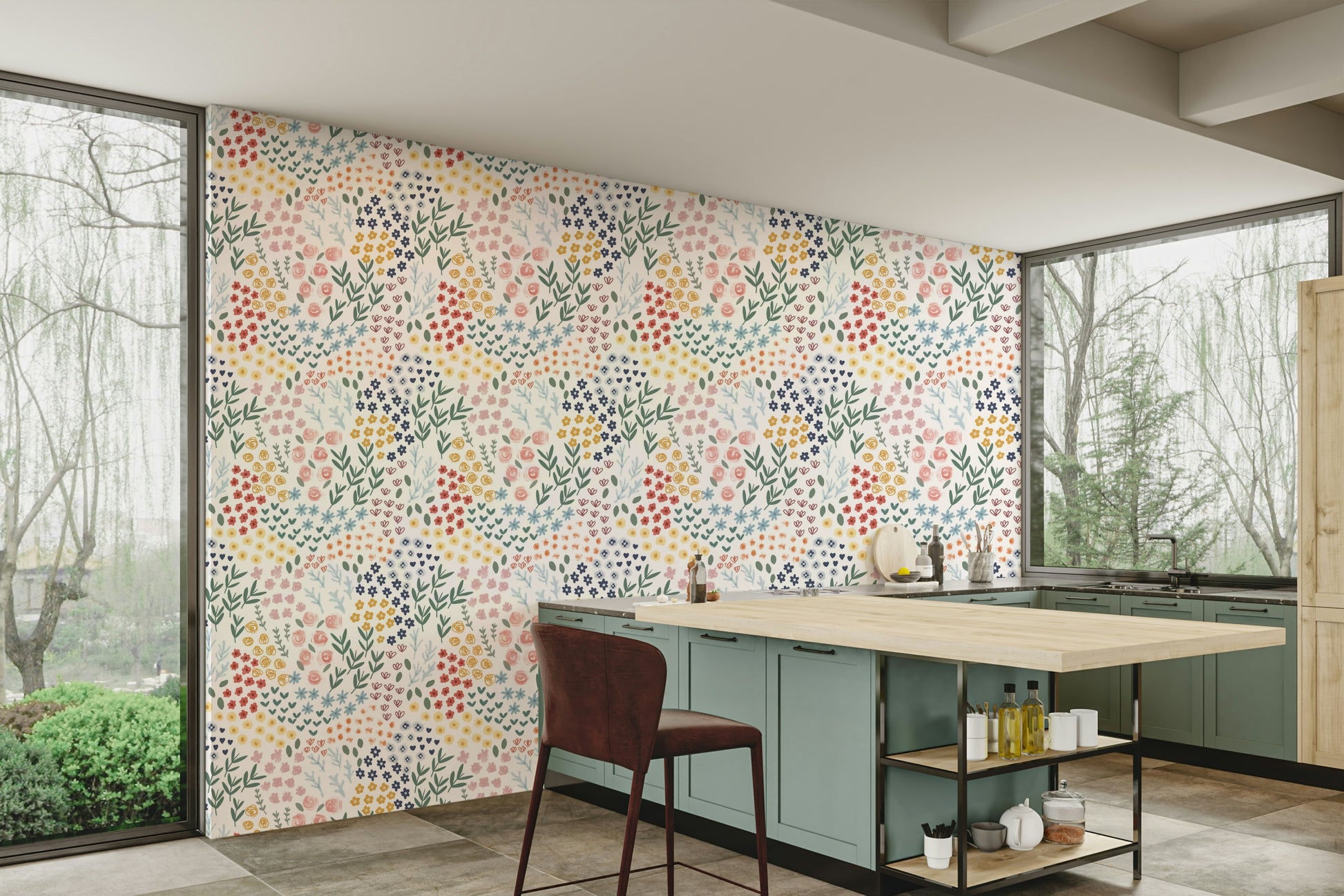 Abstract floral patch wallpaper print

