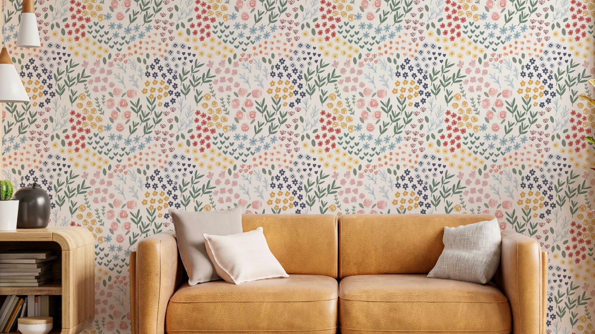 Mixed floral pattern wallpaper design

