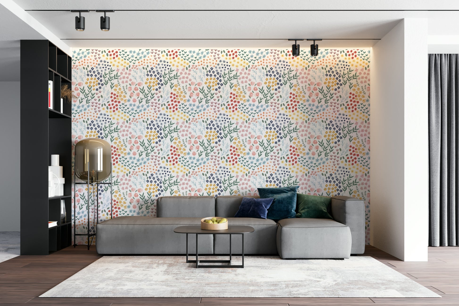 Hand-drawn patchwork flower wallpaper

