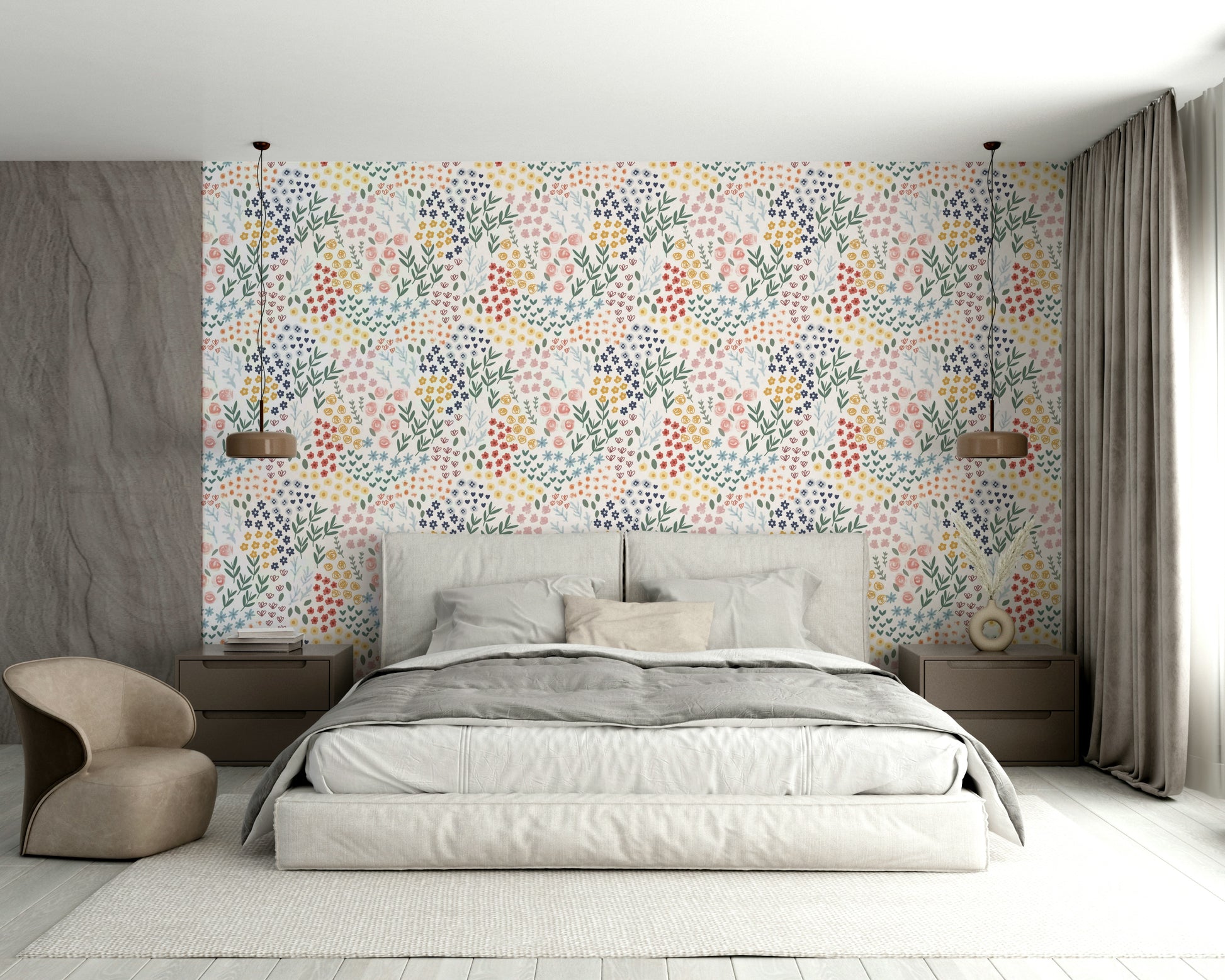 Bright watercolor flowers wall design

