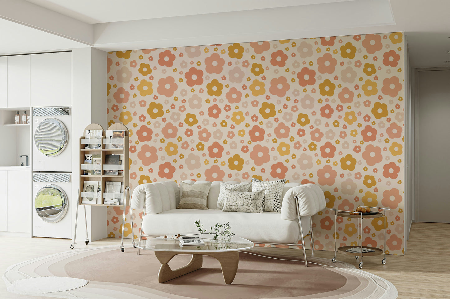 Yellow and peach daisy wall design

