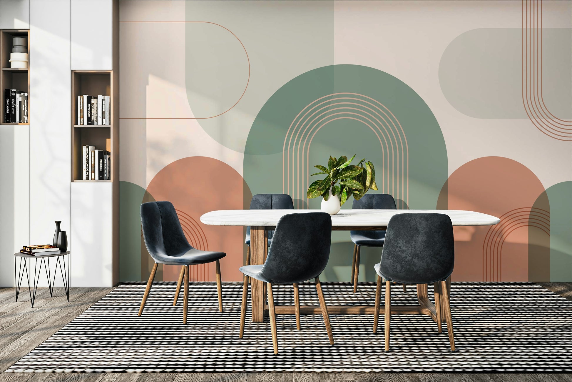 Modern green peach arch wall design

