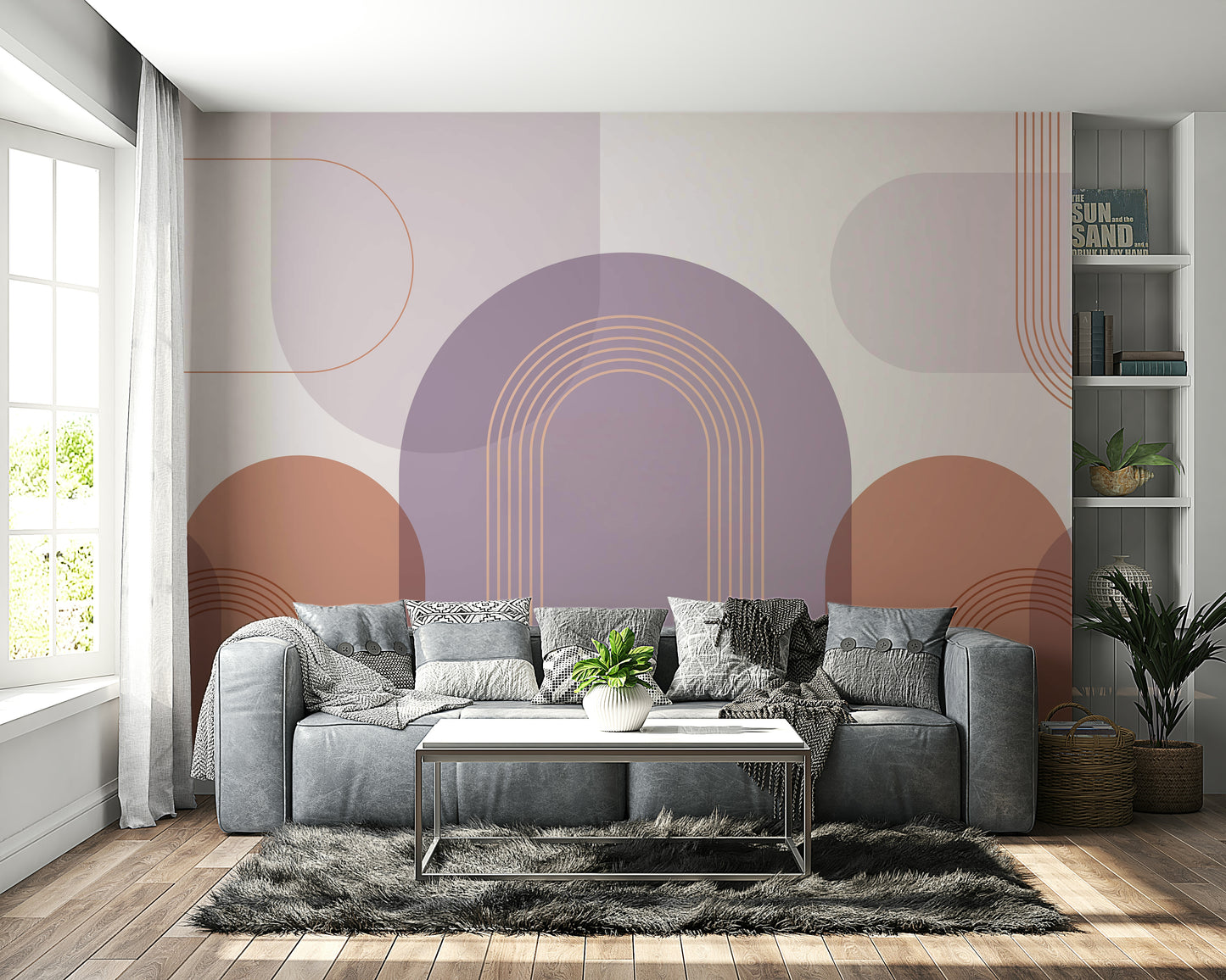 Blush and violet arch wallpaper

