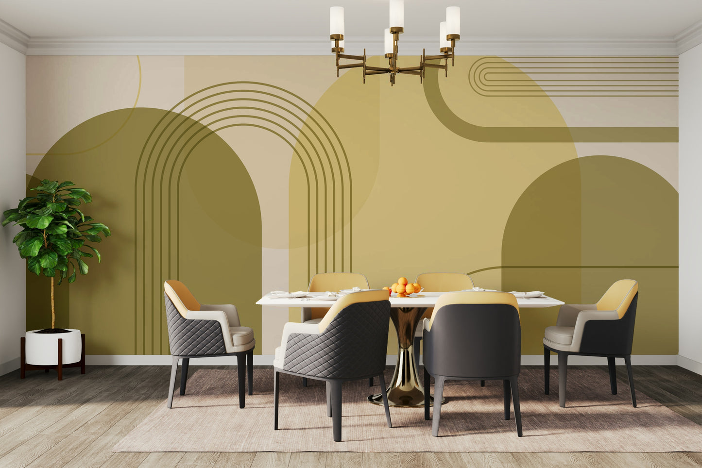 Yellow geometric arch design wallpaper

