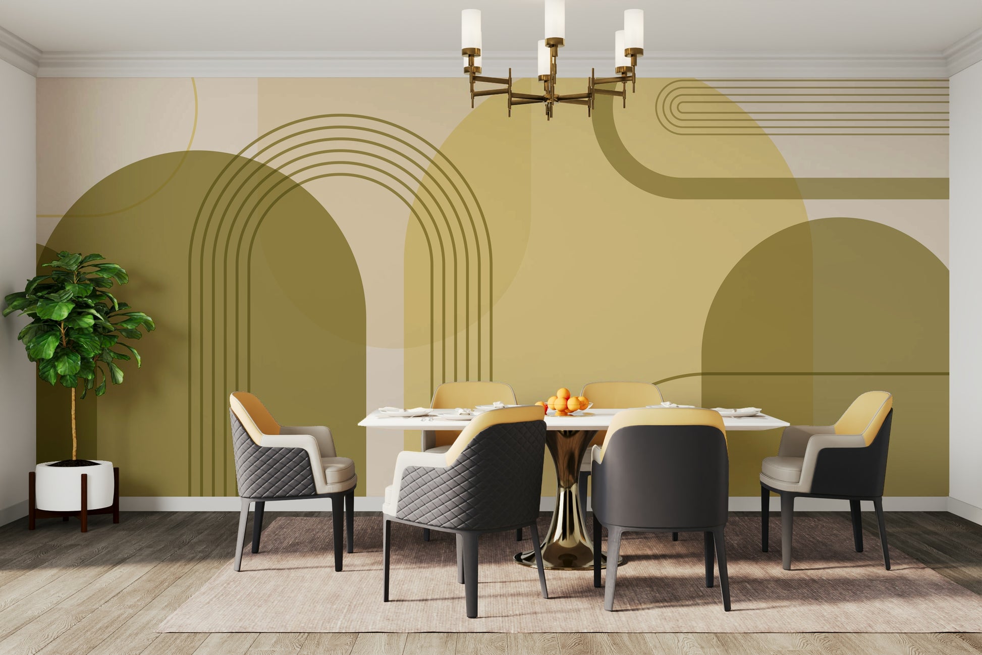 Yellow geometric arch design wallpaper

