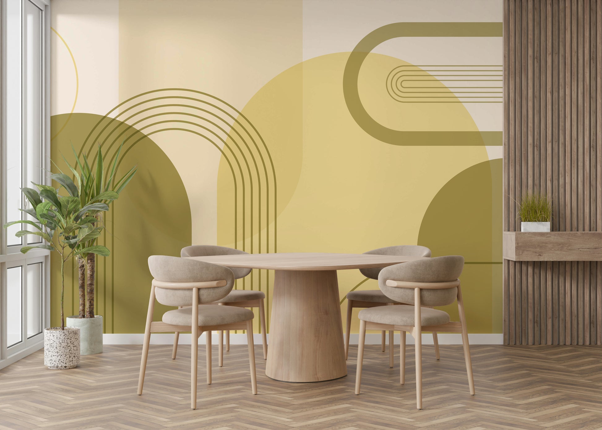 Earthy toned curved line wall mural

