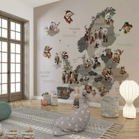 Animal dressed figures wall map design

