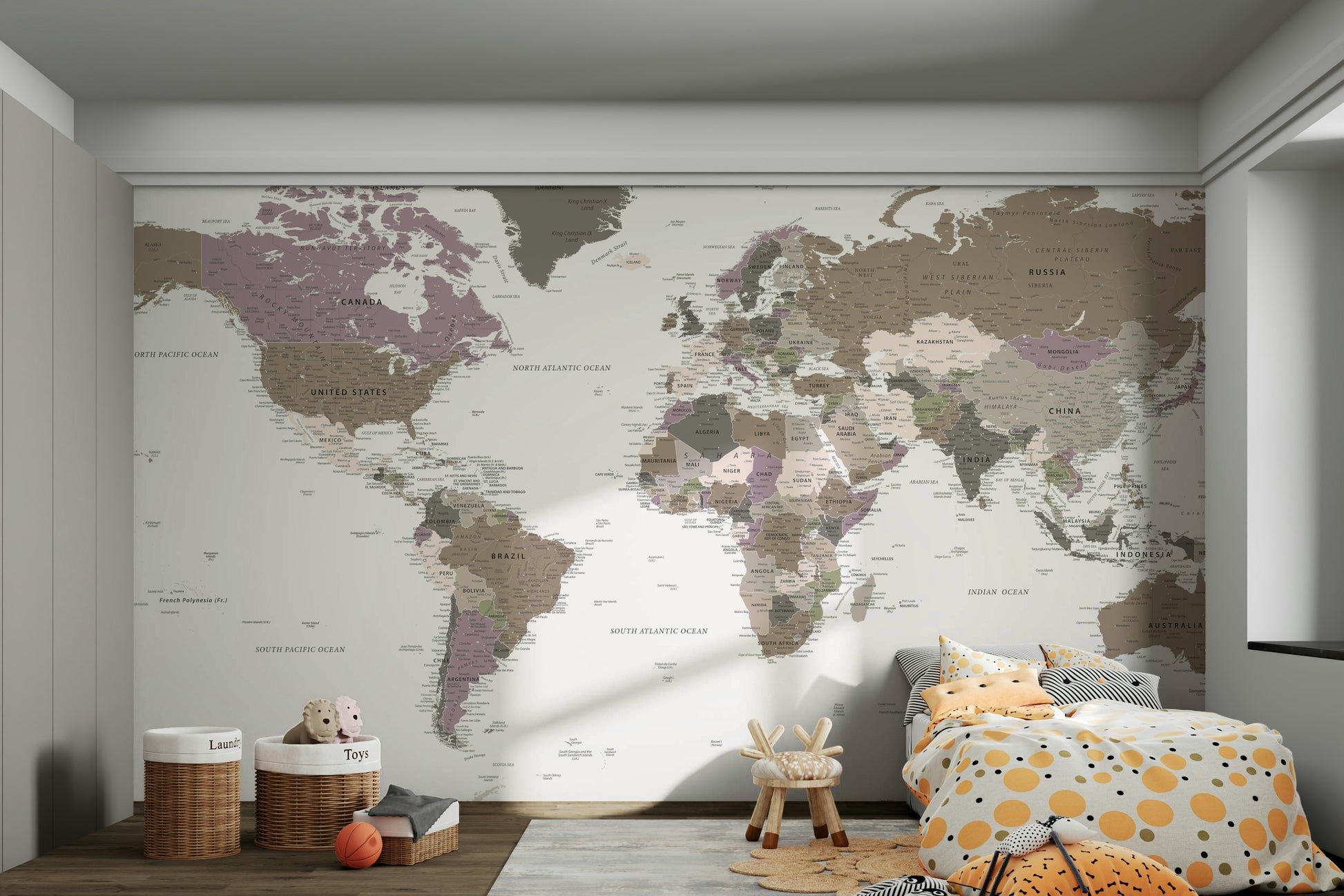 Earthy color map wallpaper for room

