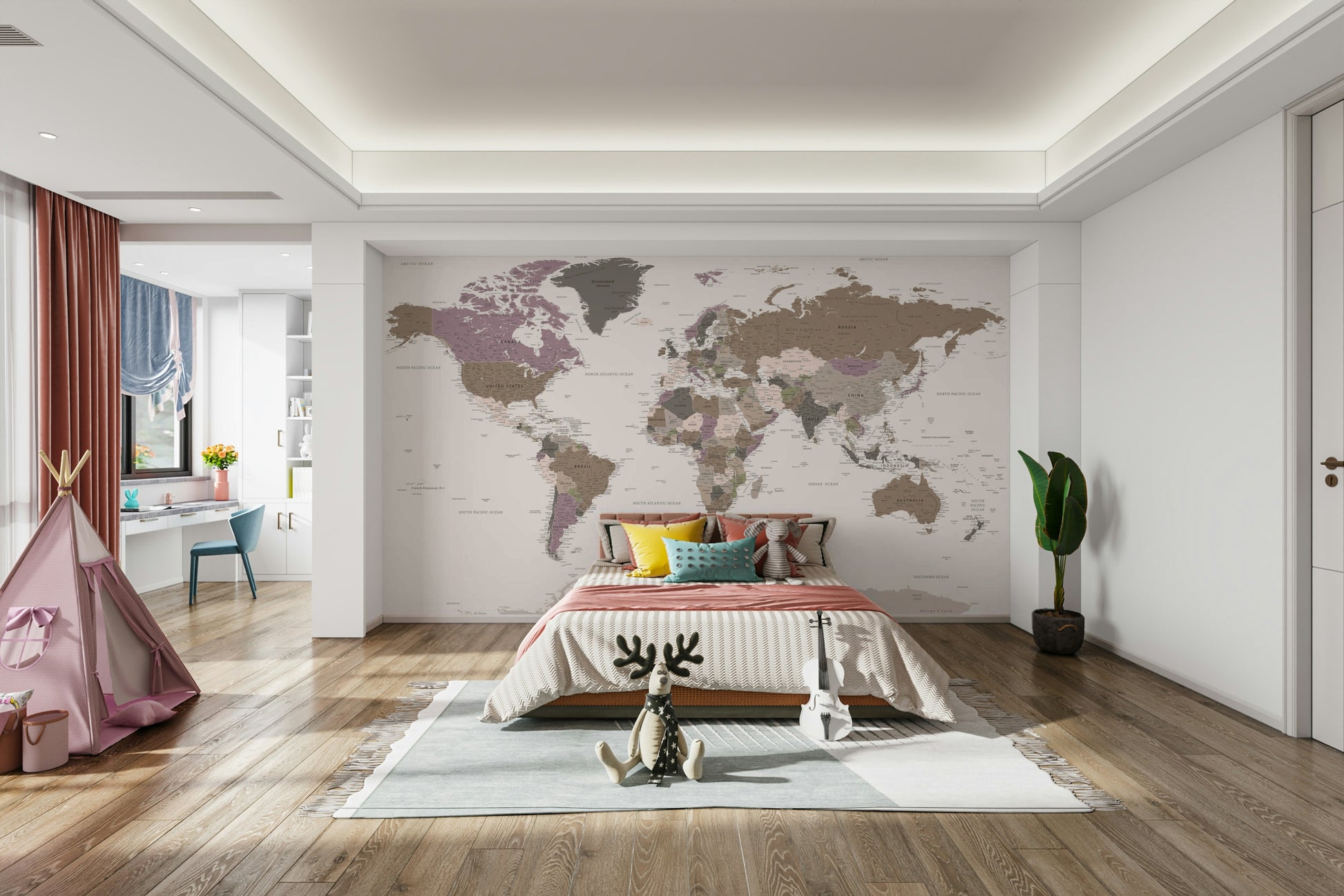 Detailed political world map mural

