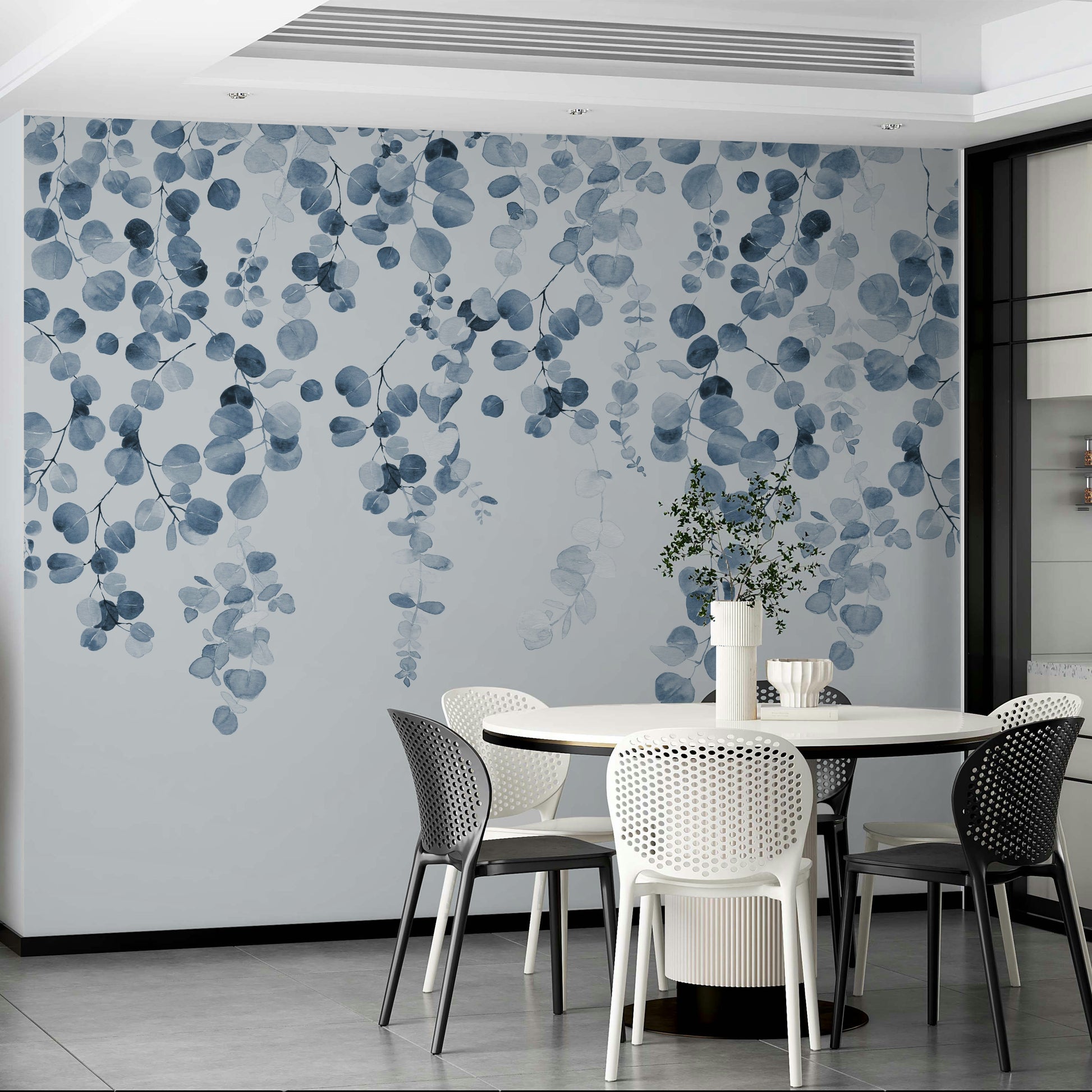 Blue eucalyptus leaves wall wallpaper

