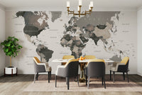 Muted global map wallpaper for large walls

