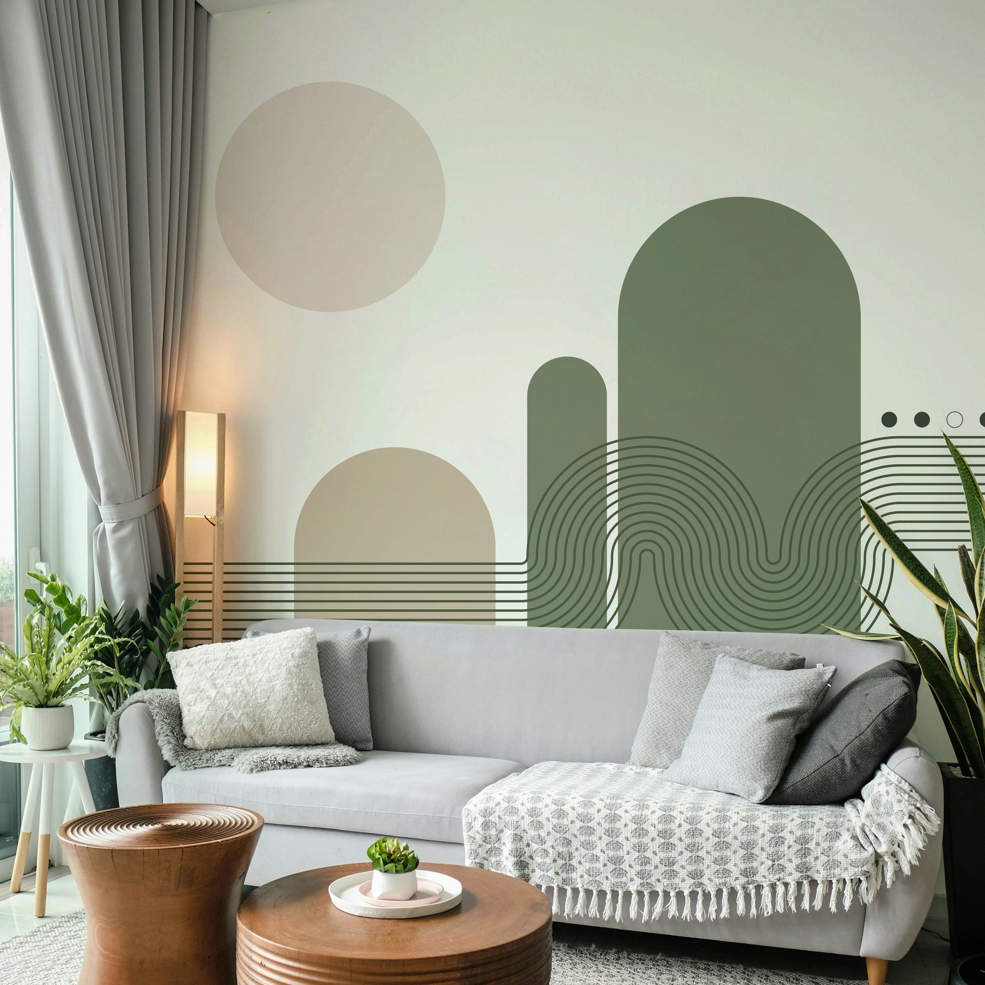 Boho-style mural with desert landscape vibe

