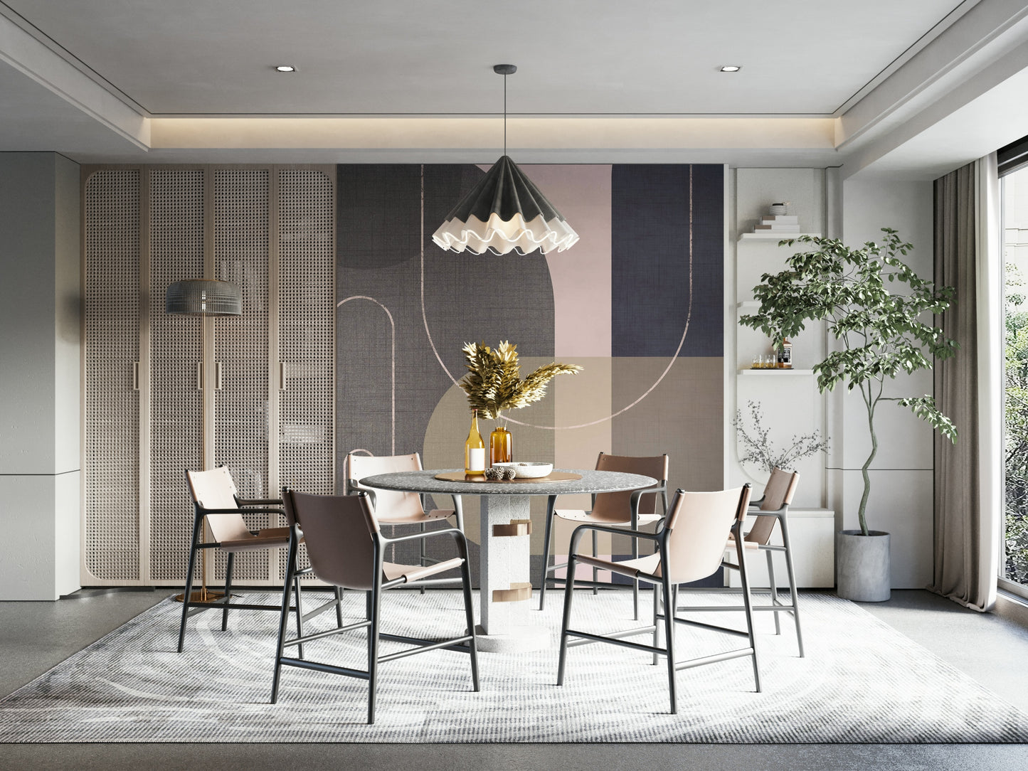 Earthy wall mural with soft linen finish

