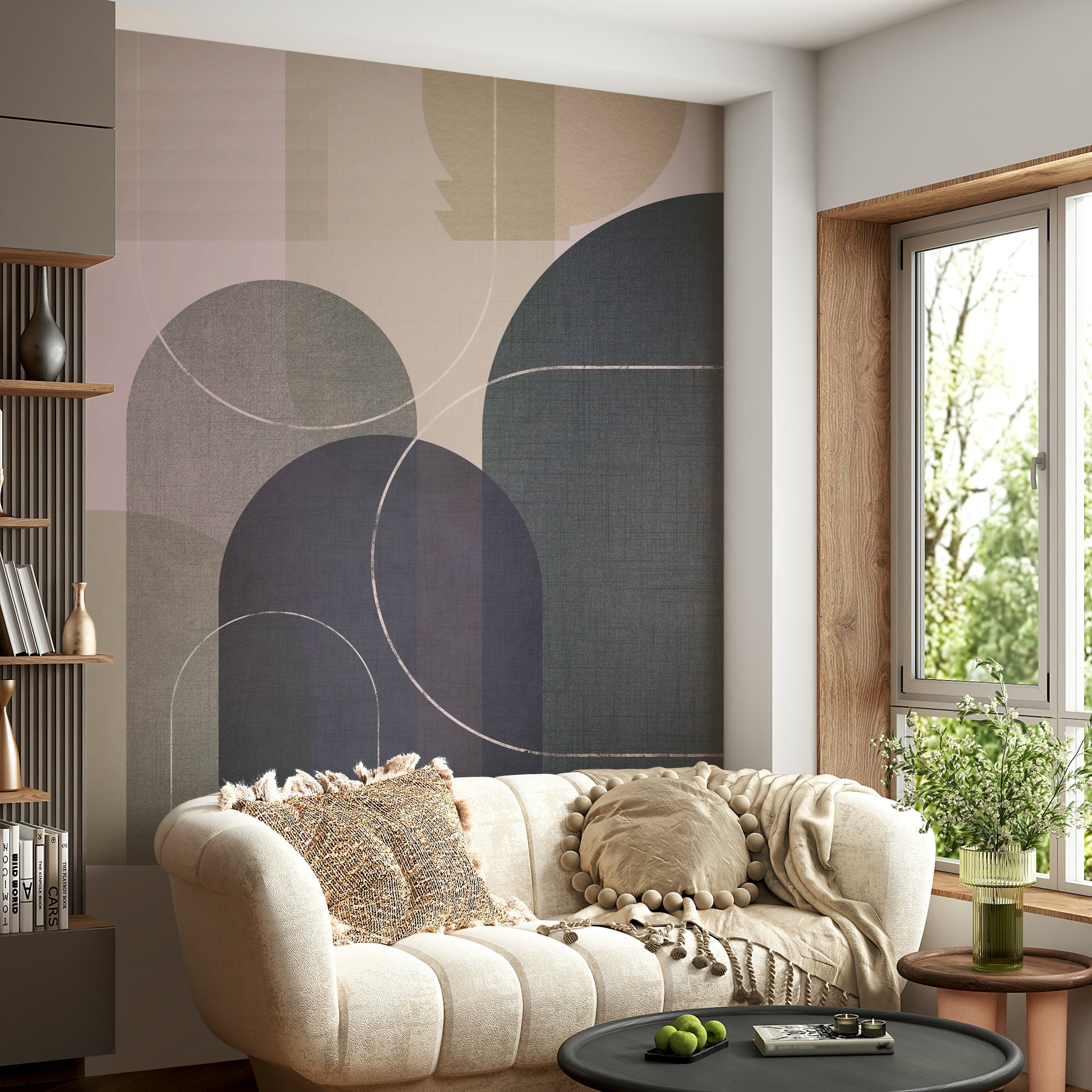 Timeless Mid Century linen 3 wall mural for sophisticated rooms

