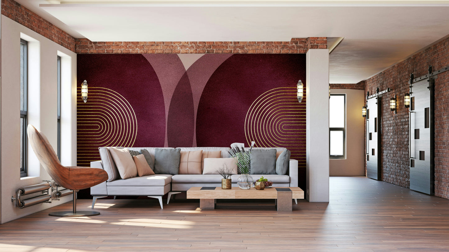 Modern Mid Century Burgundy Wall Mural