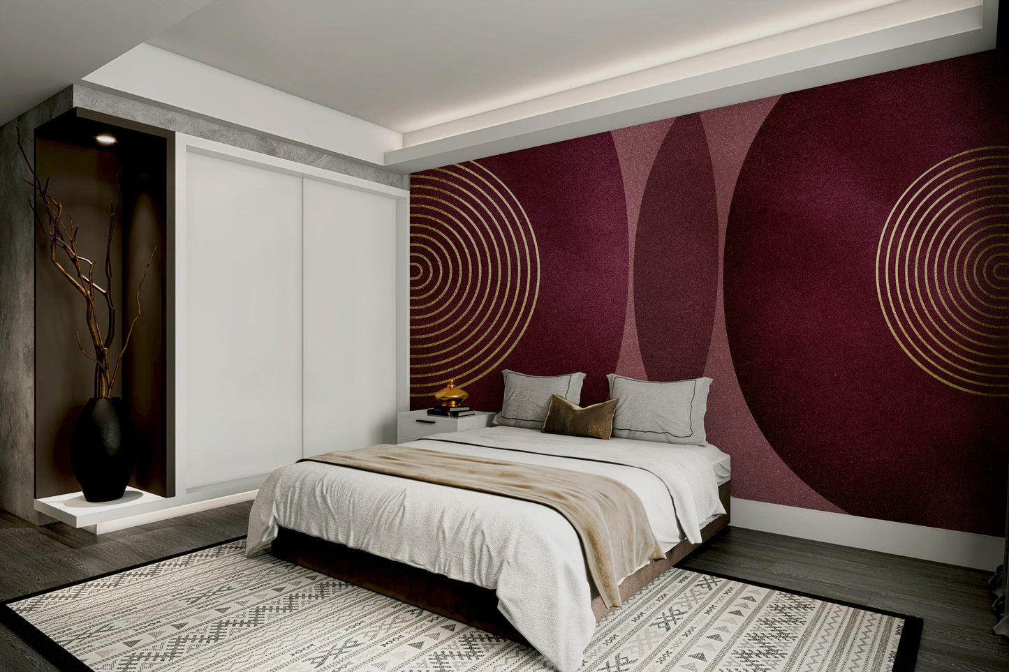 Modern Mid Century Burgundy Wall Mural