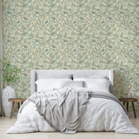 Classic peony pattern on sage green wallpaper

