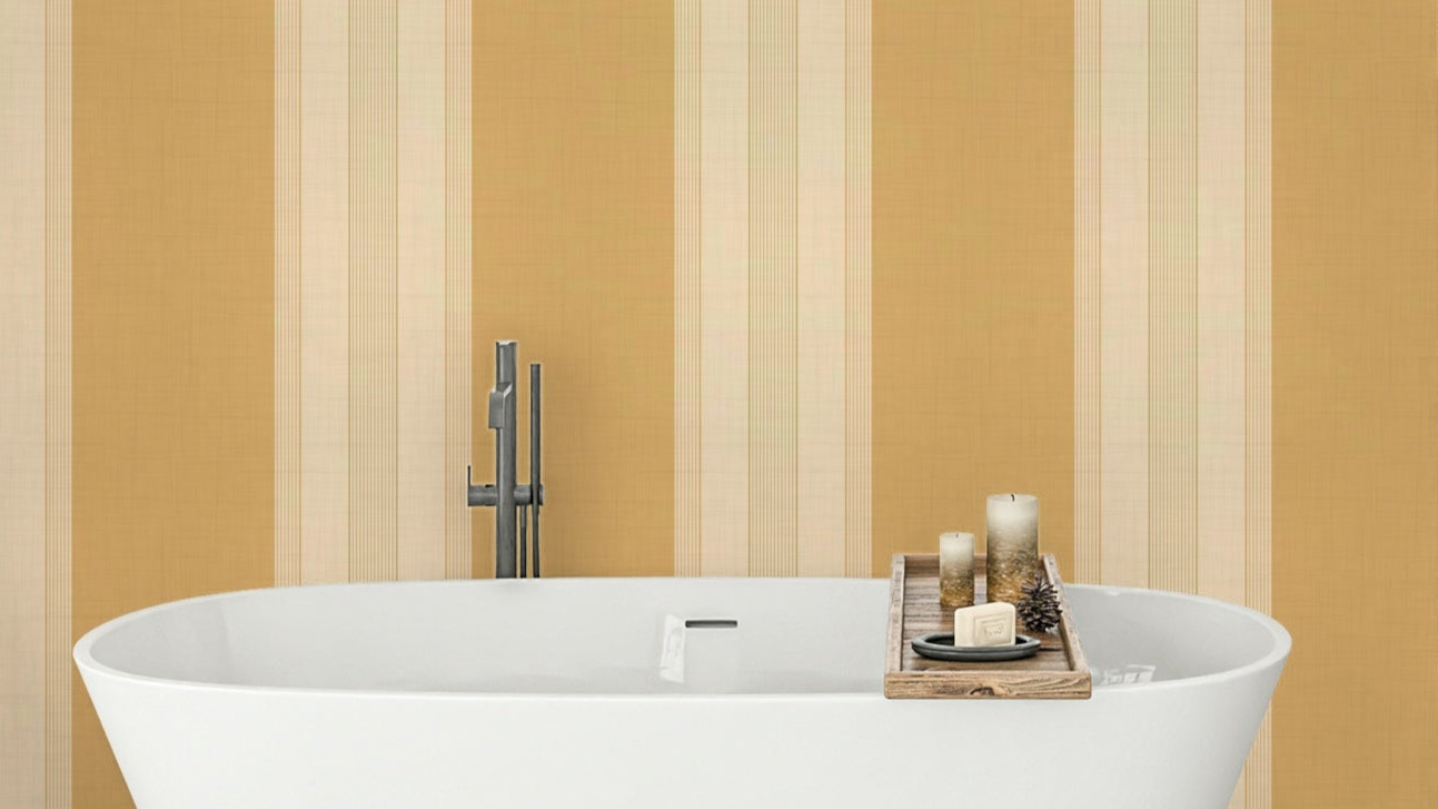 Honey gold wallpaper with classic stripe design

