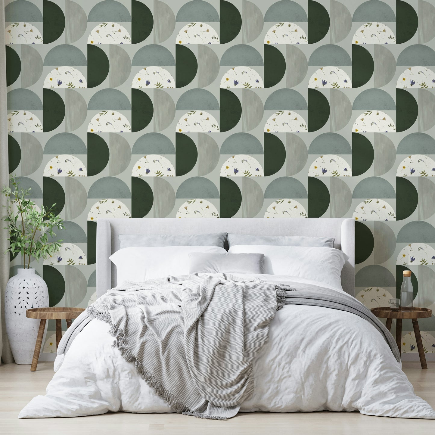 Modern Botanical Semicircles Wallpaper⁠