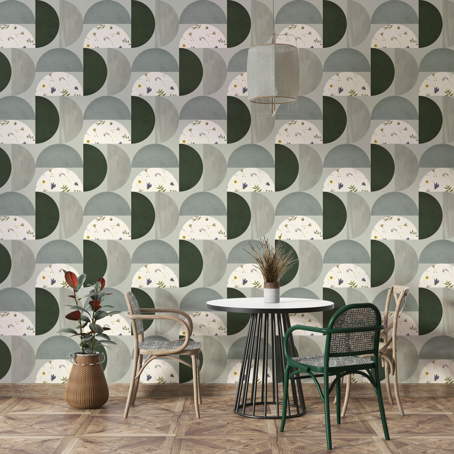 Modern Botanical Semicircles Wallpaper⁠