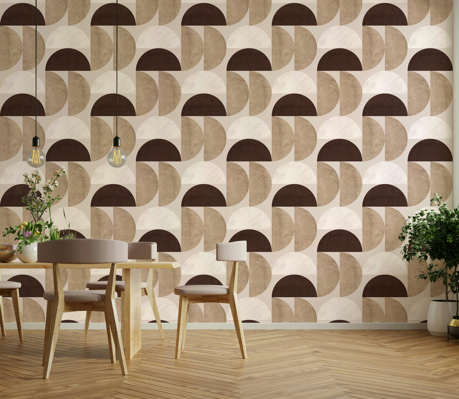 Vintage-inspired semicircle pattern wallpaper

