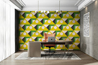 Artistic wall mural with triangle and circle

