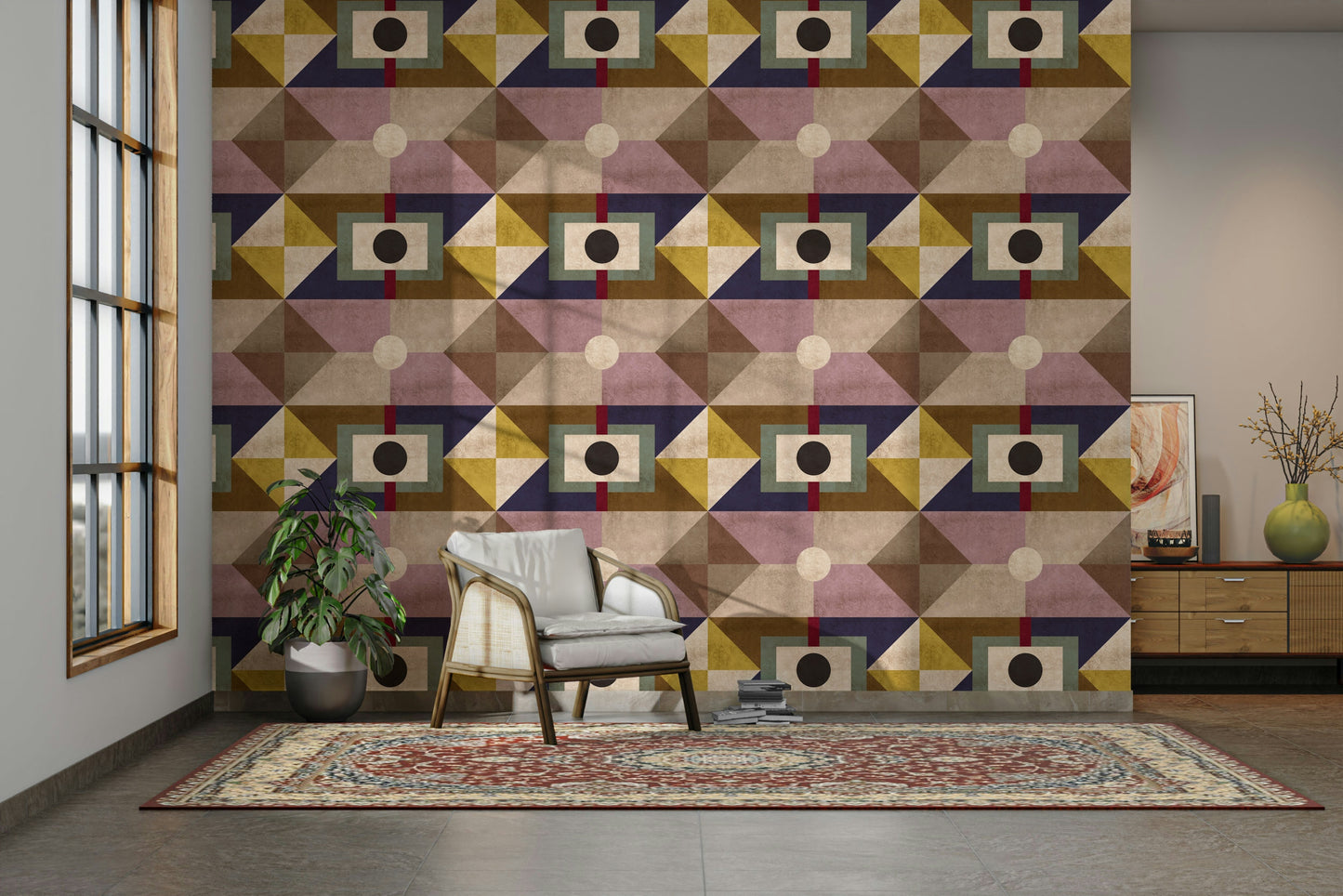 Colorful triangles and circle wall wallpaper

