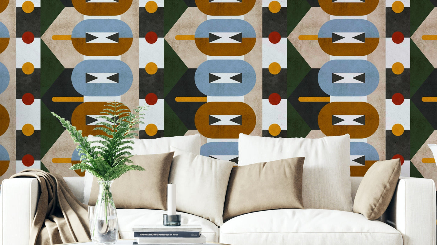 Bold color geometric print wall wallpaper

