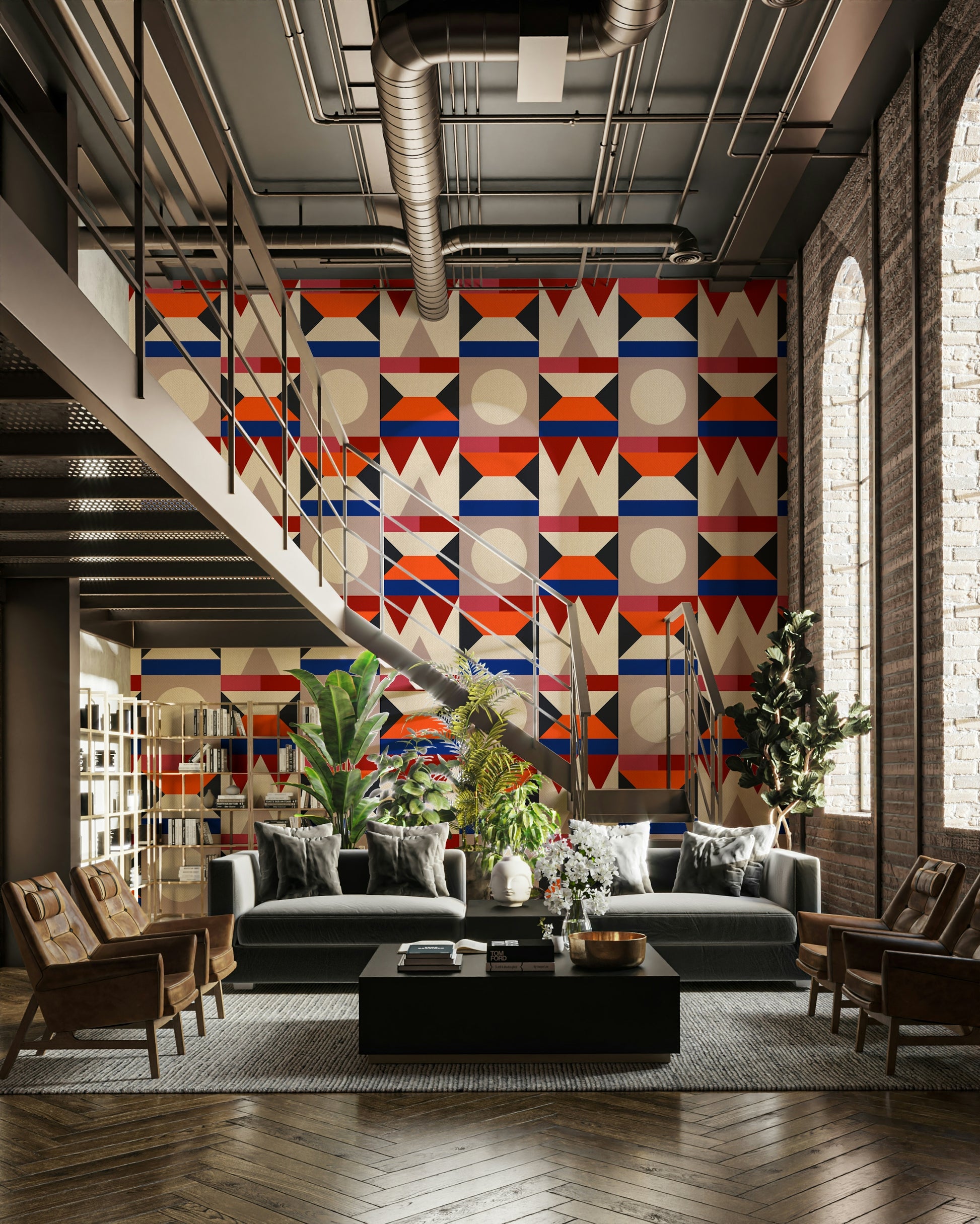 Canvas texture wallpaper in red and blue

