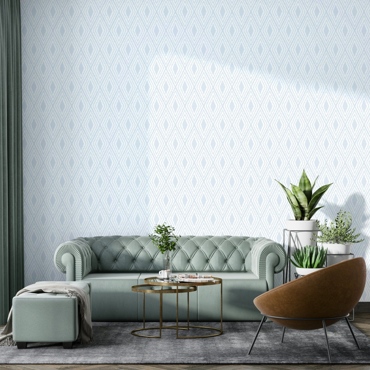Bohemian light blue wall design pattern

