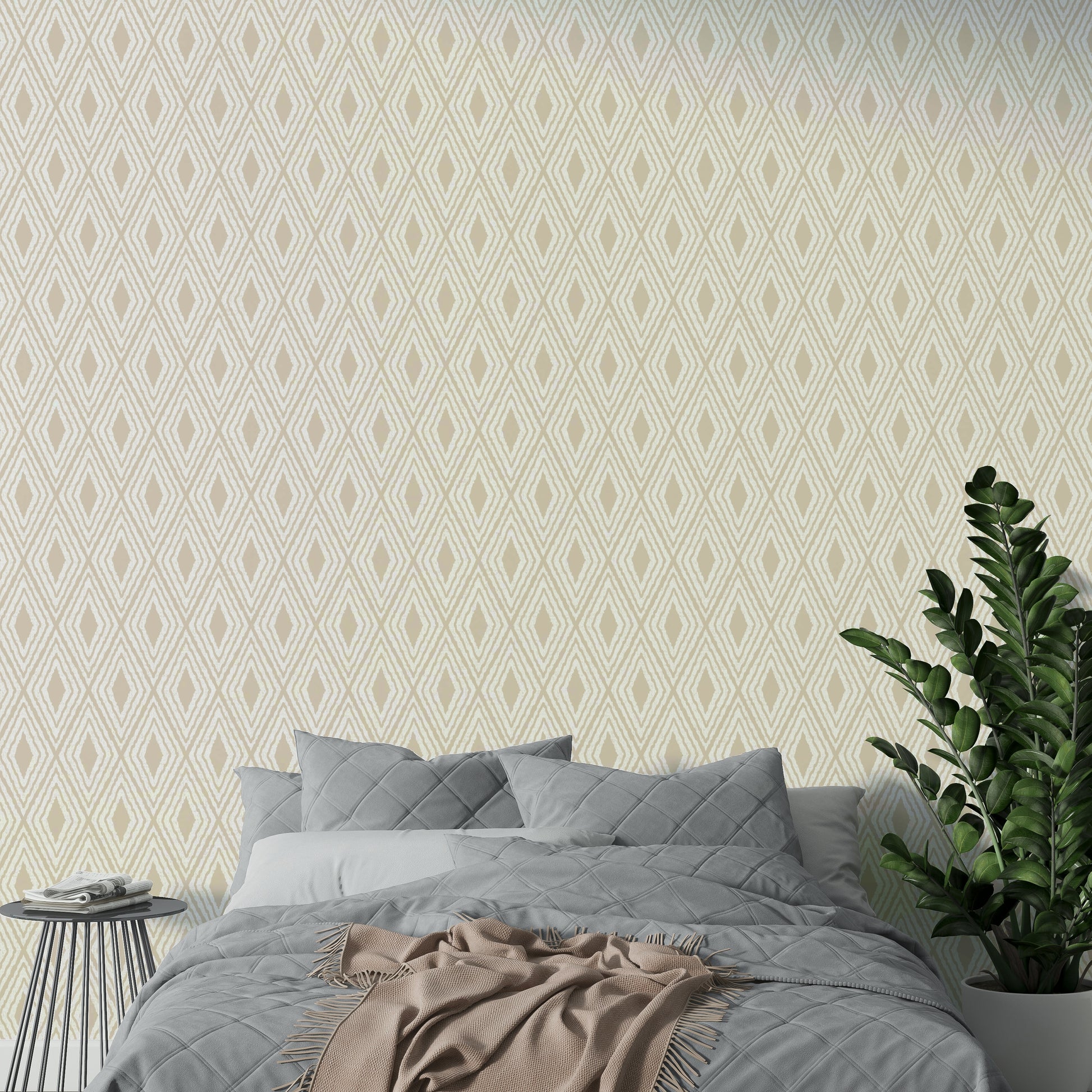 Neutral tone harlequin wall mural design

