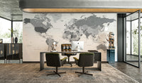 Geographical world map design in grey tones


