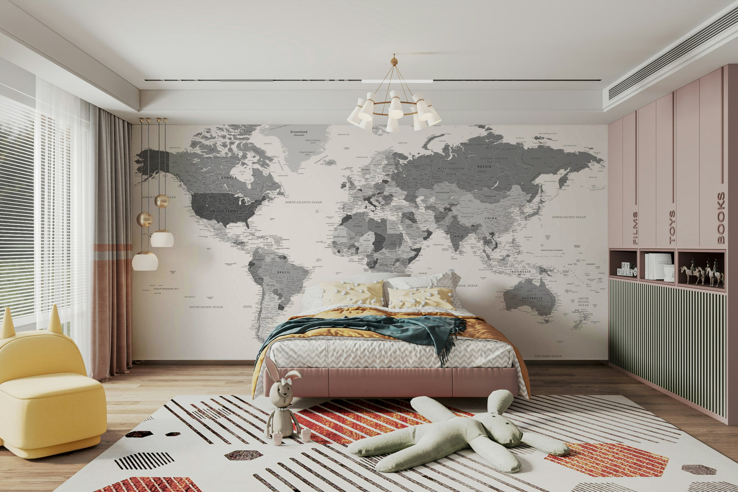 Sophisticated grey world map wall art

