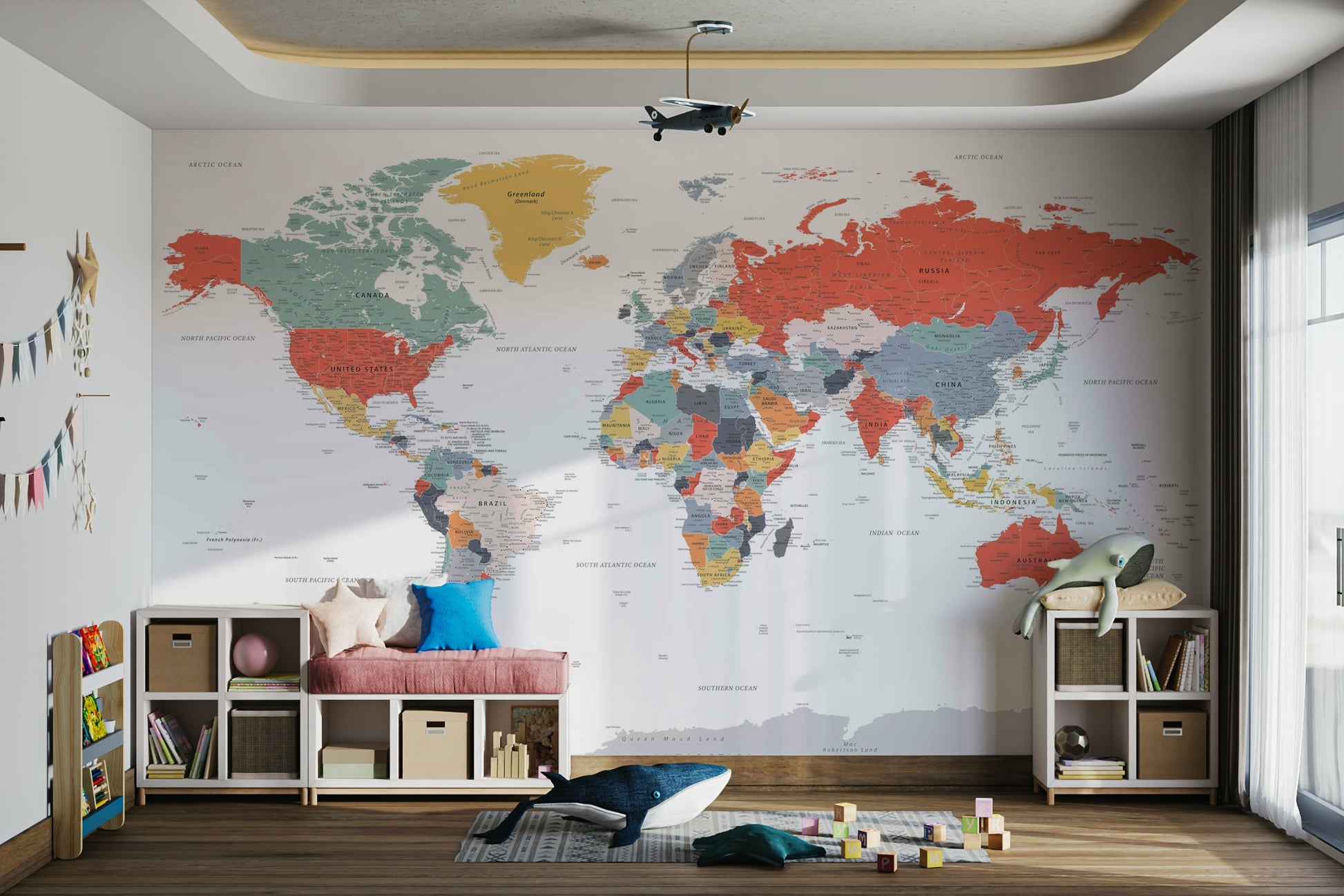Educational world map wall mural for classrooms

