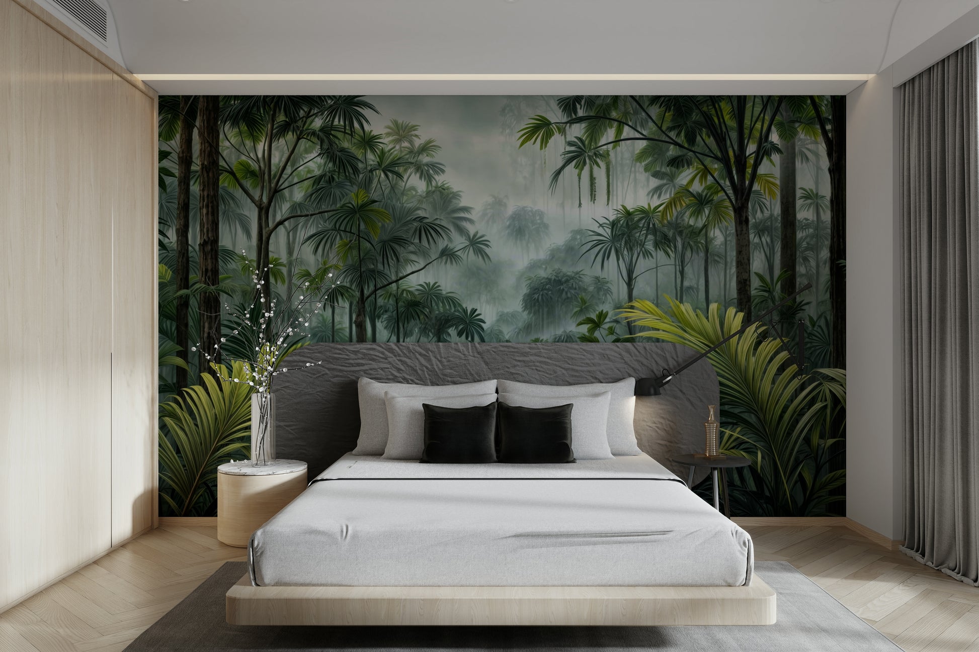 Deep green tropical forest wall mural

