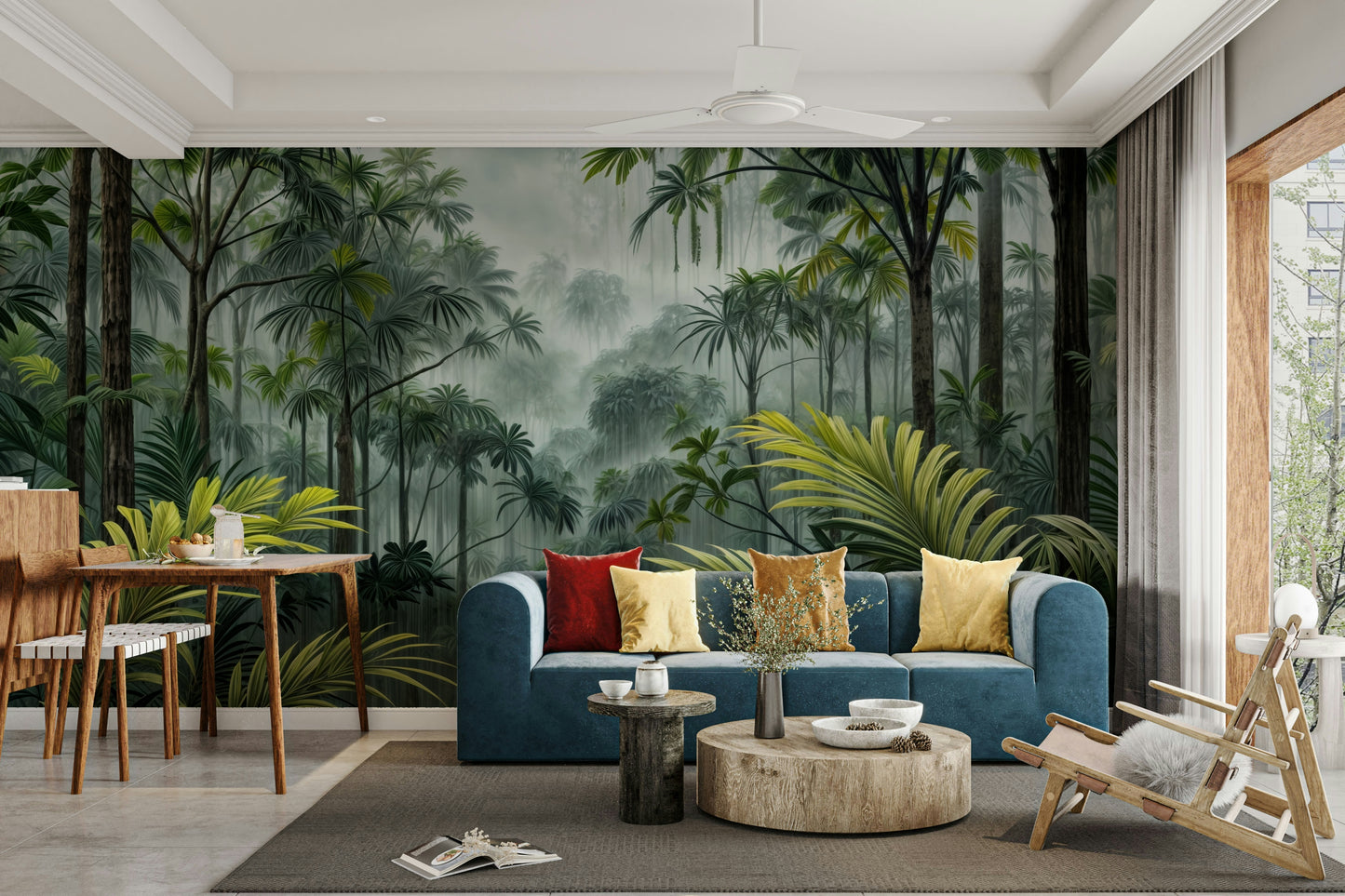 Dense palm jungle wall mural scenery

